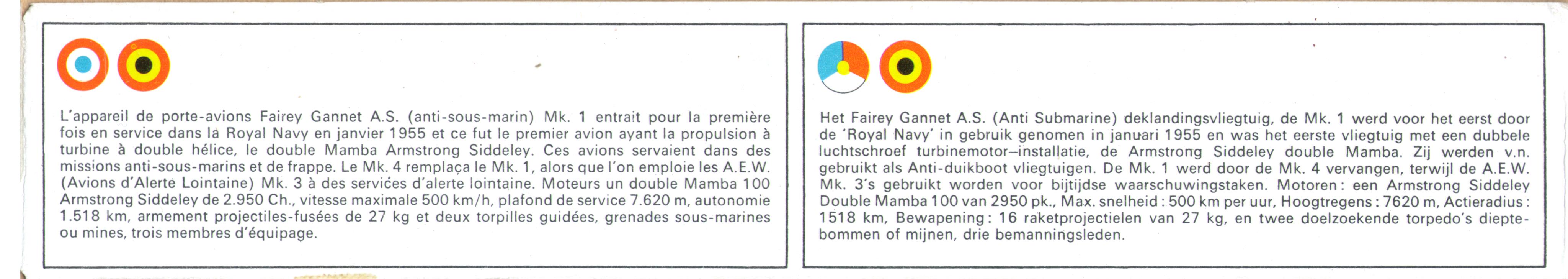 Коробка FROG F228 Fairey Gannet, история прототипа на шести языках